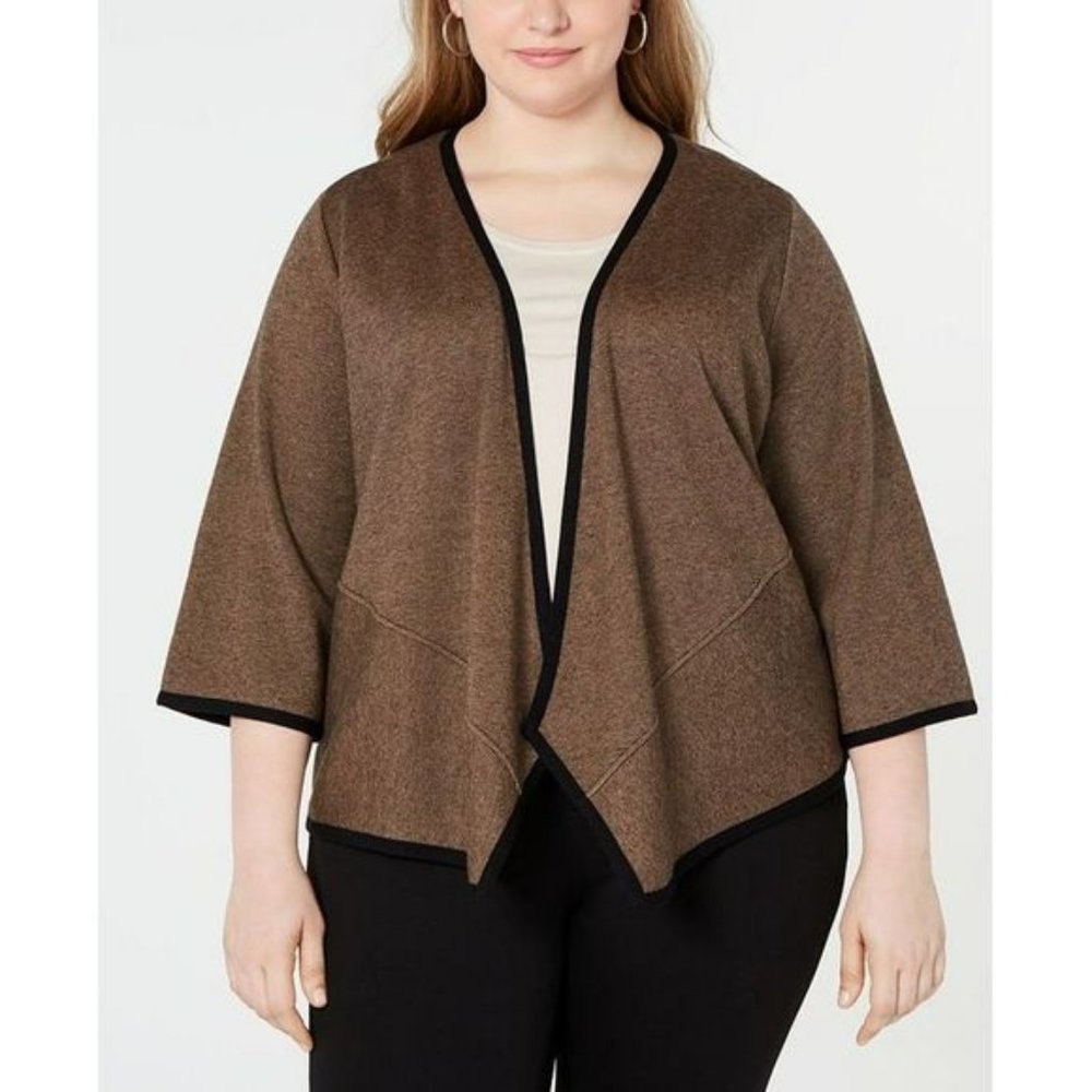 Alfani Women's Plus Size Drape-Front Jacket Cardigan Caramel/Black Size 1X 2X